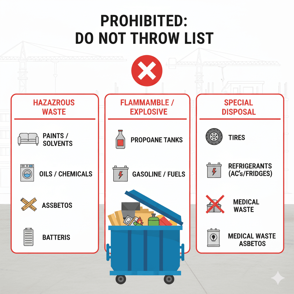 Dumpster Prohibited Items list for Orlando Florida and Orange County Florida